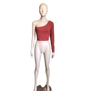 Me to We Red One Shoulder Long Sleeve Crop Top